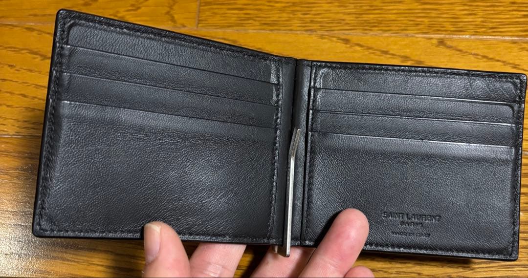 SAINT LAURENT ブラック クロコダイル 二つ折り財布 マネークリップ