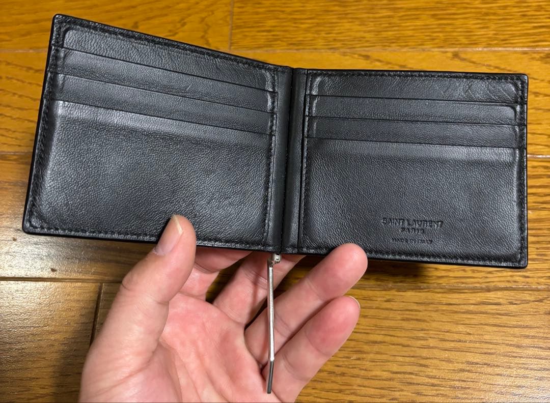 SAINT LAURENT ブラック クロコダイル 二つ折り財布 マネークリップ