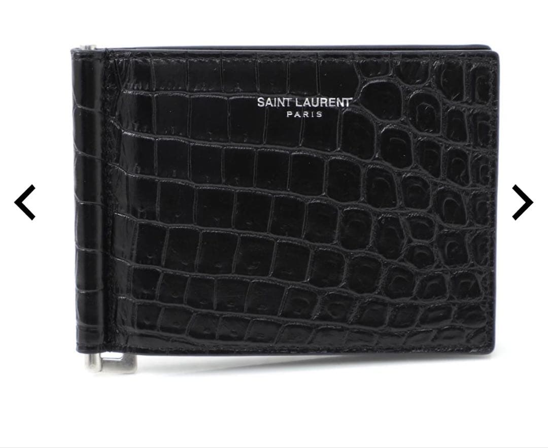 SAINT LAURENT ブラック クロコダイル 二つ折り財布 マネークリップ