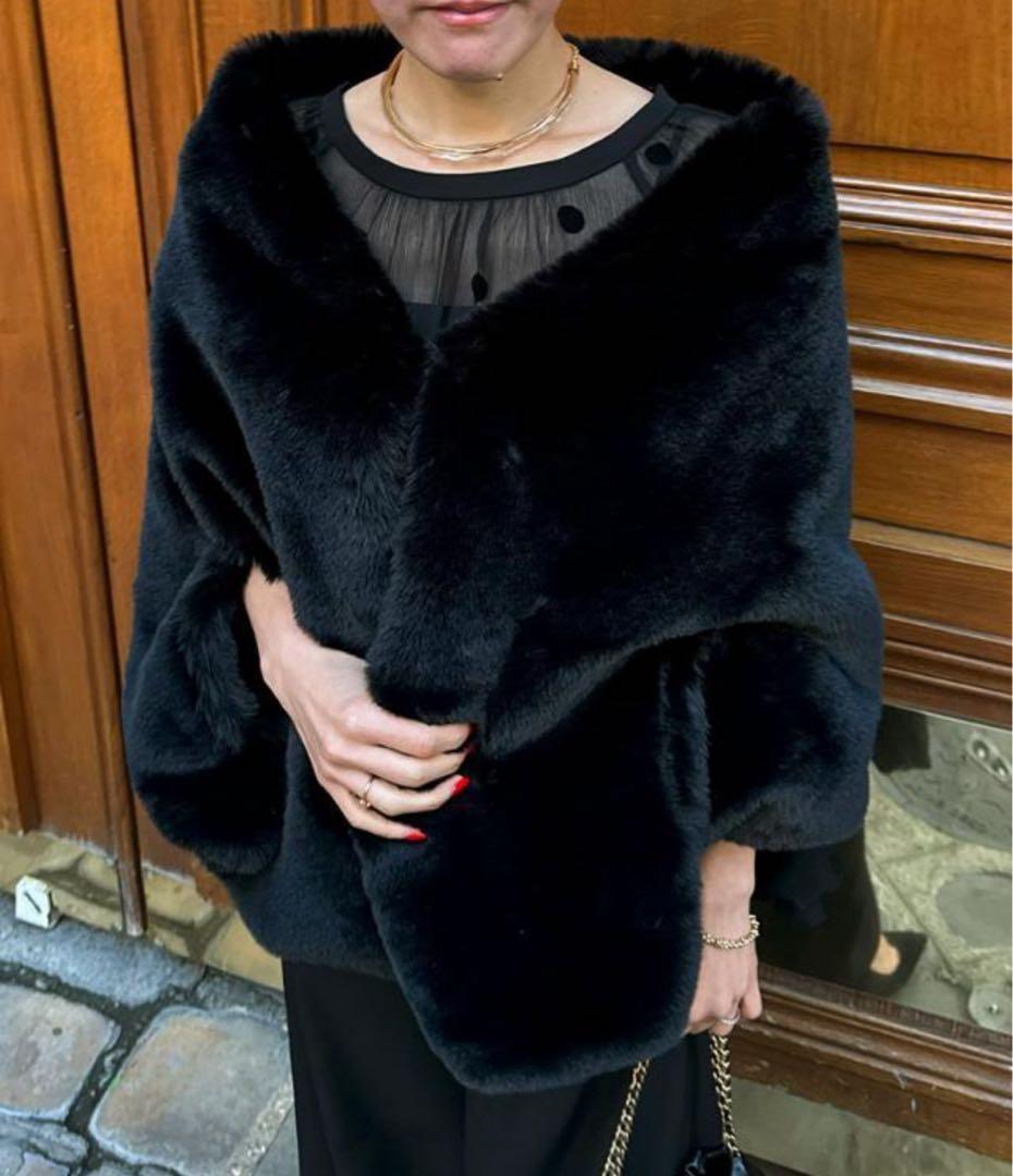 ジェンヌJENNEリッチボリュームファーケープ ブラック【タグ付き新品】