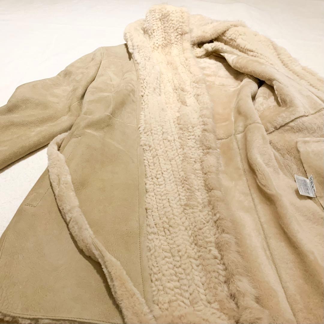 【美品】ノースビーチ リアルムートン ミンク毛皮 フーデッド　コート ベルト付き