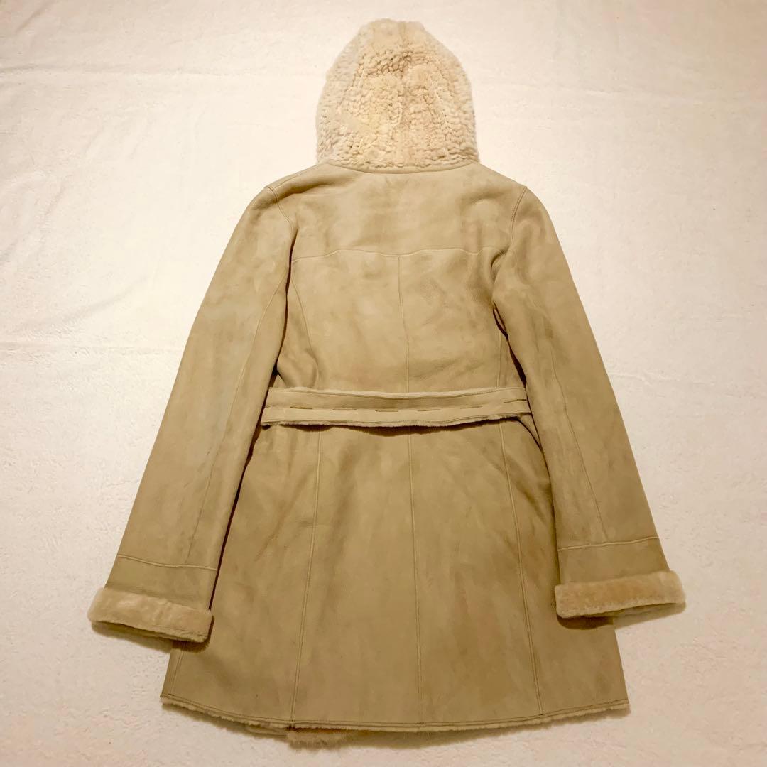 【美品】ノースビーチ リアルムートン ミンク毛皮 フーデッド　コート ベルト付き
