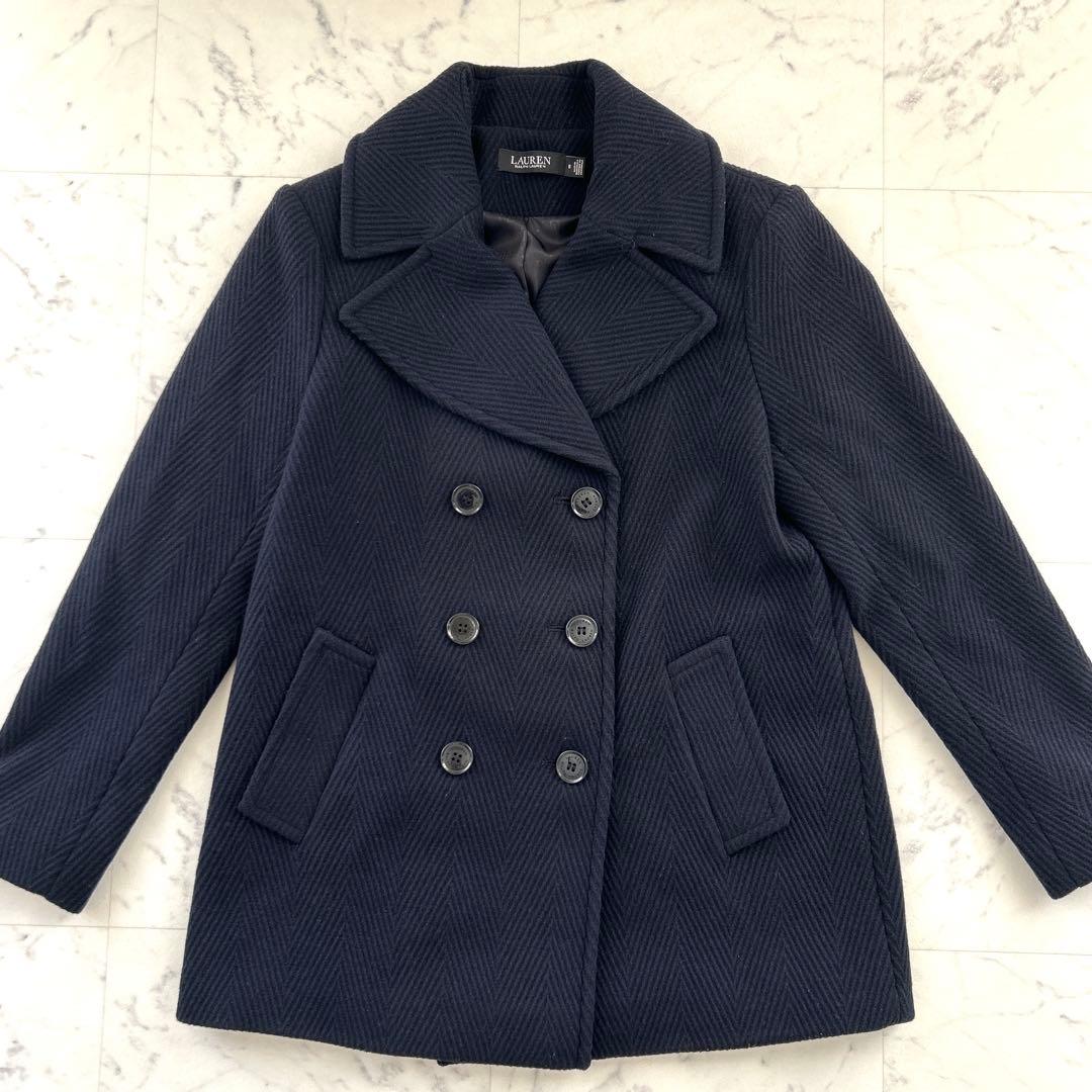 LAUREN RALPH LAUREN ヘリンボーン柄 ダブルブレスト コート