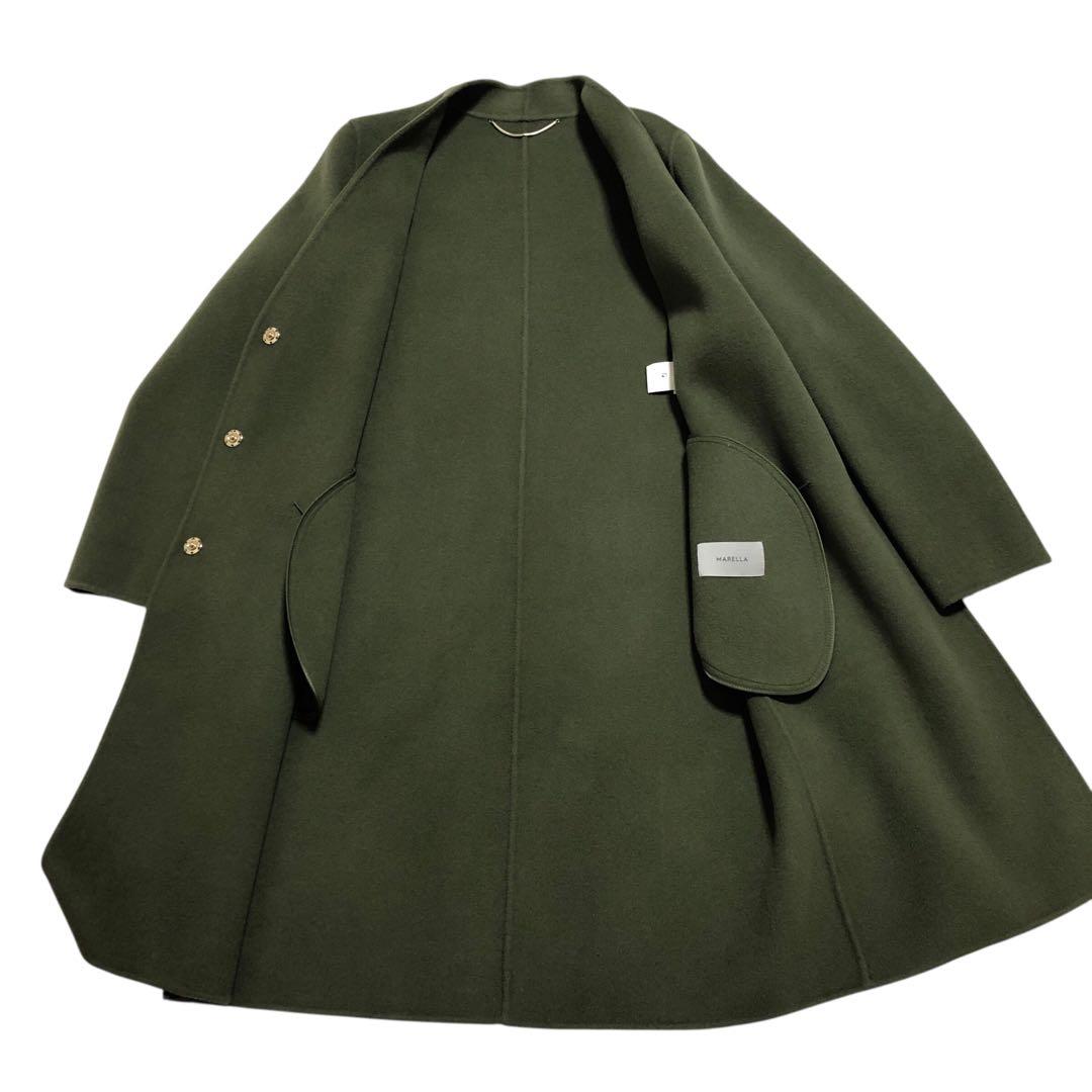 MaxMara MARELLA マフラー付 ノーカラーコート M ウール 高級