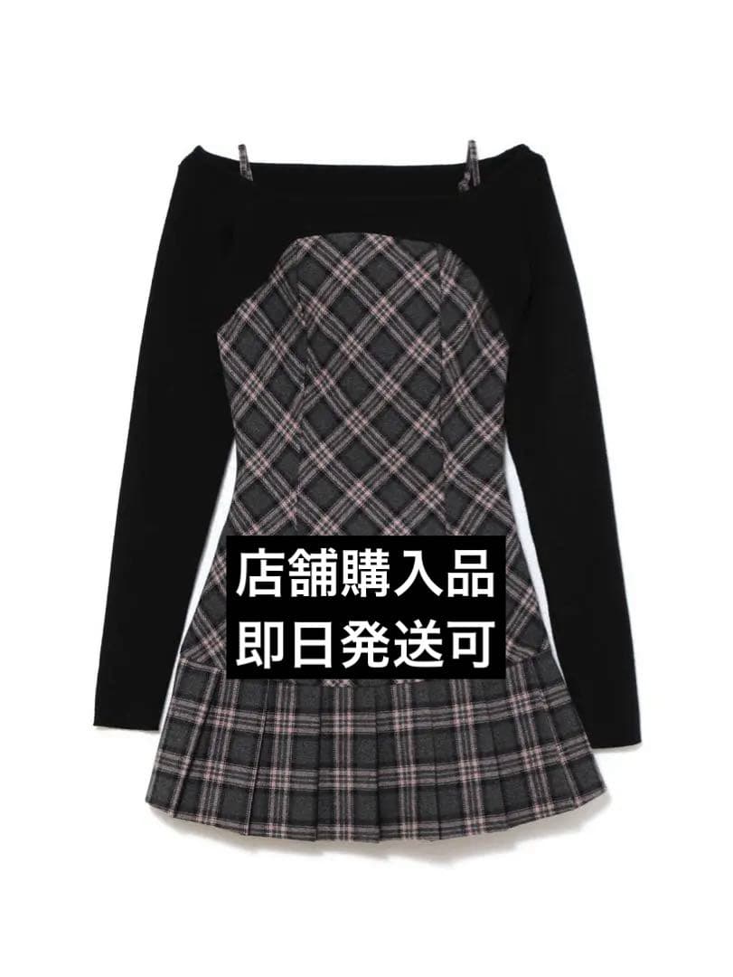 ワンピース Selena check mini dress gray