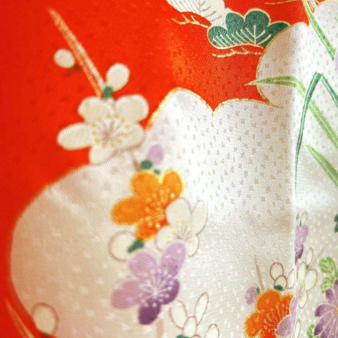 セット　七五三　7歳女の子　長着＆袋帯＆袖なし長襦袢＆小物　オレンジ地　菊金糸