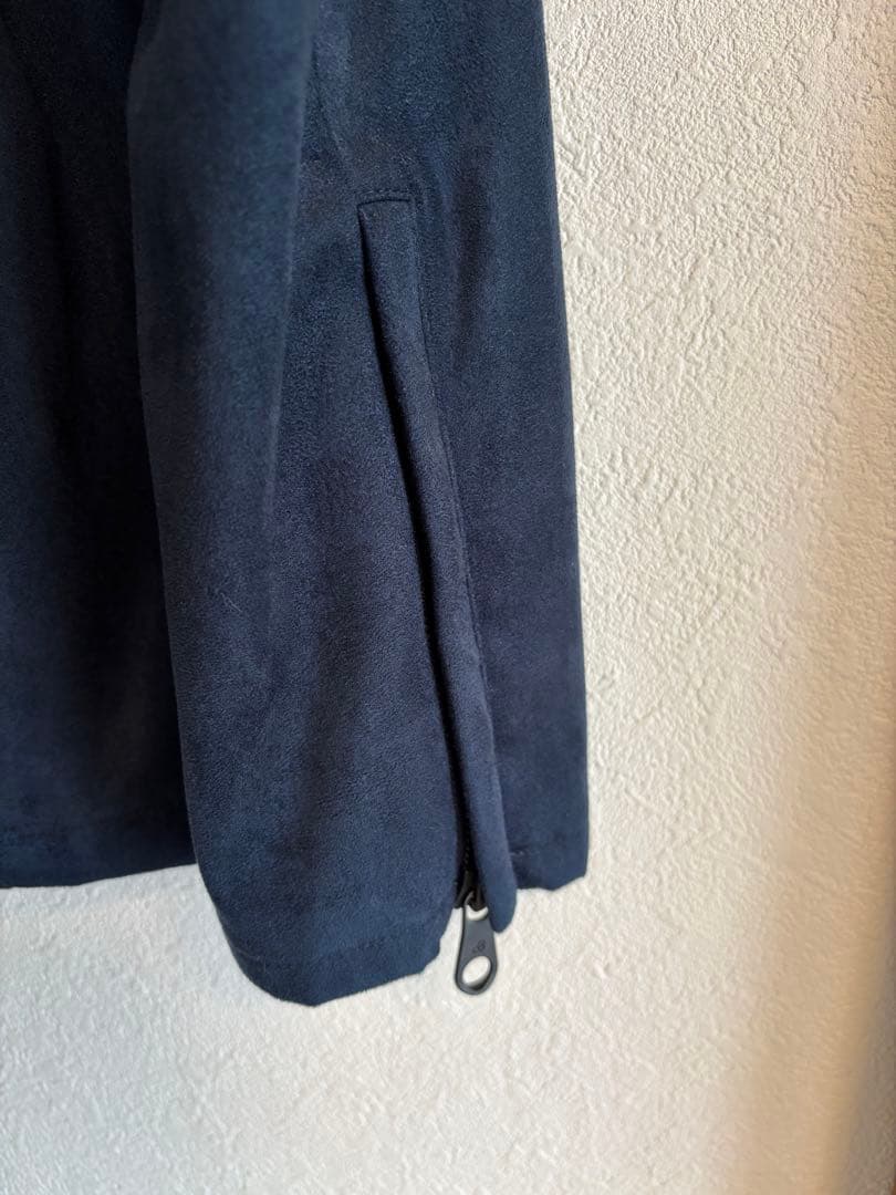 Johnbullネイビー ノーカラージャケット スエード風