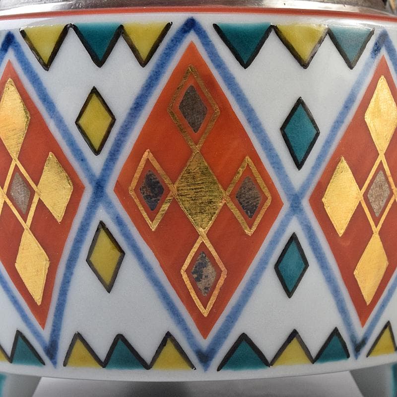 九谷焼　北出不二雄監　倣富本憲吉　富本陶　辻本勇　香炉　銀火屋　共箱　R8455