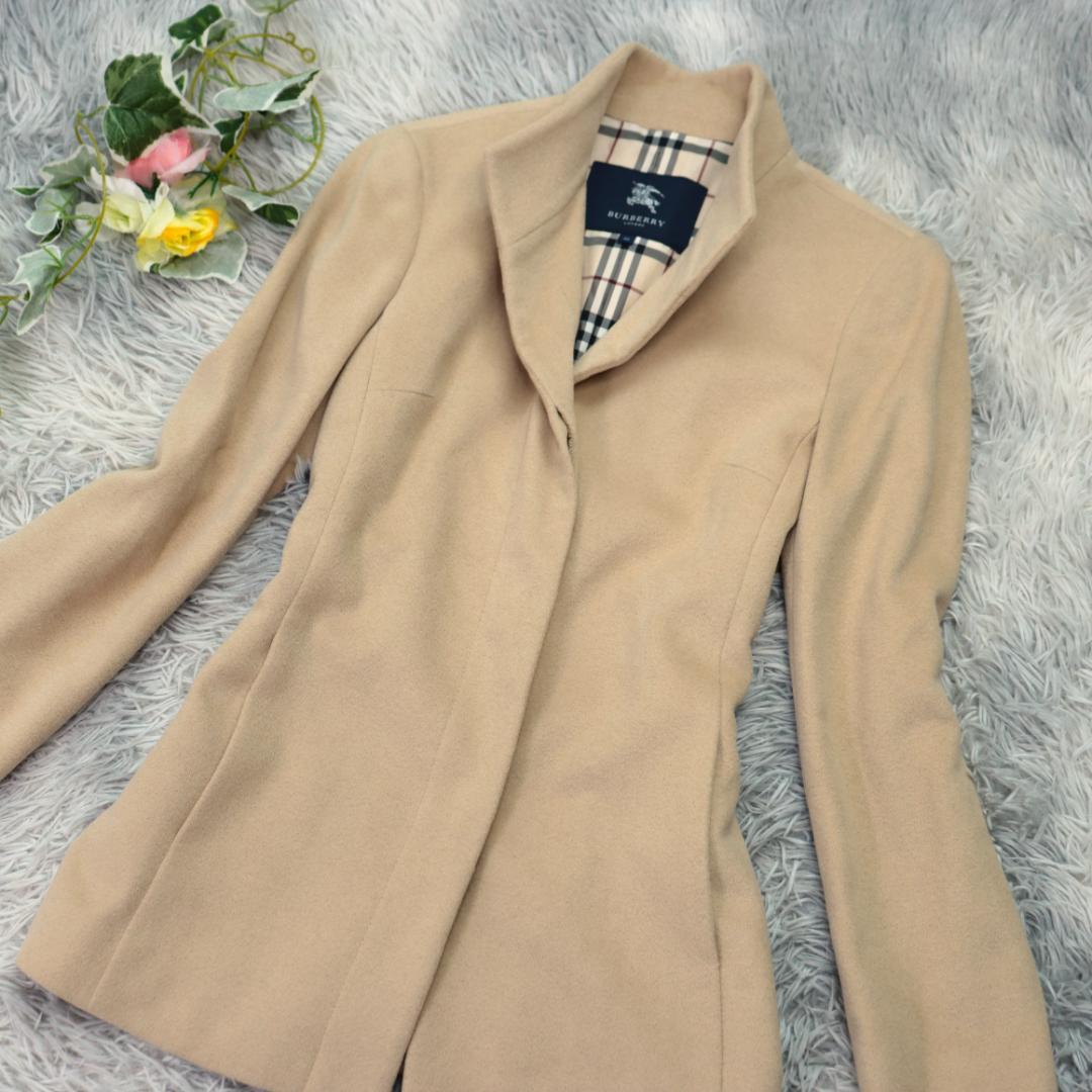 アンゴラ混バーバリー✨ジャケット　ショートコート　ノバチェック ホースロゴ　比翼