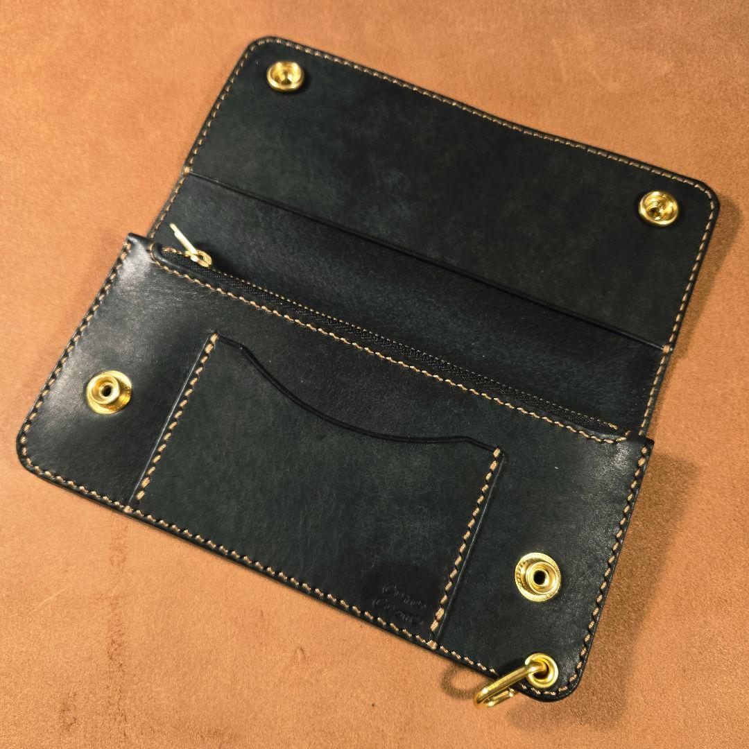 244ロング　トラッカーウォレット イタリアンレザーMARGOT【ブラック】