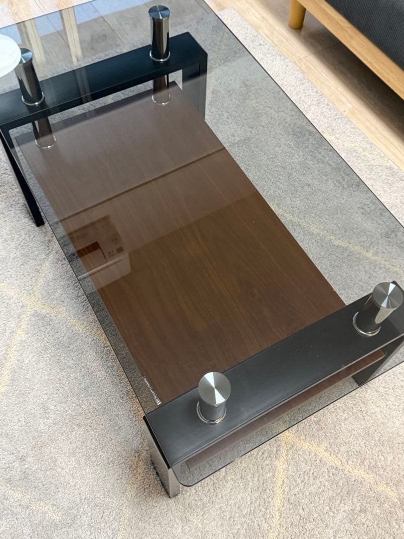【新品未開封】モダンガラス木製コーヒーテーブル