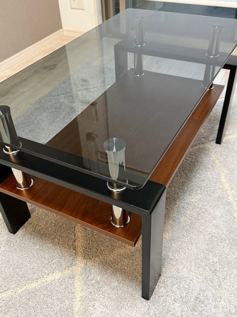 【新品未開封】モダンガラス木製コーヒーテーブル