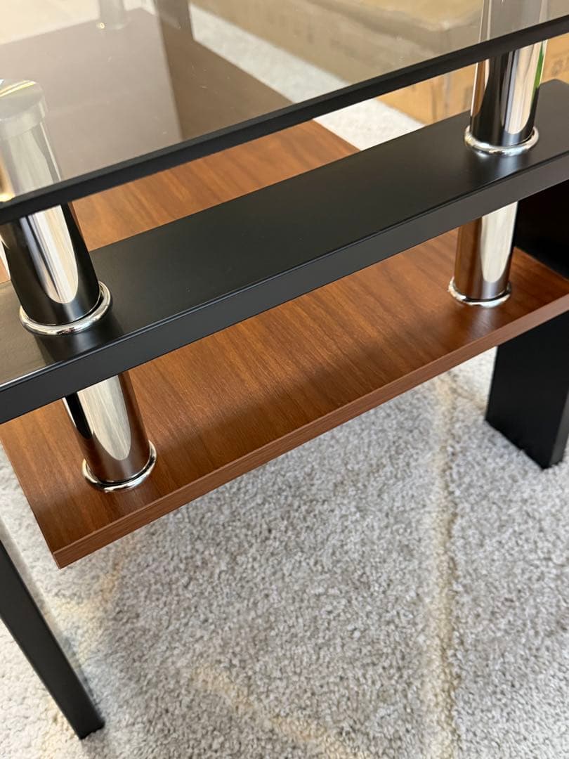 【新品未開封】モダンガラス木製コーヒーテーブル