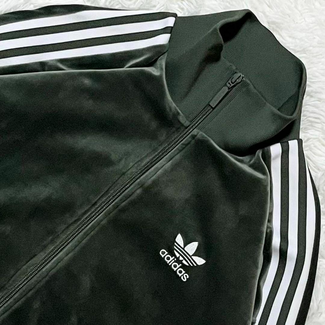 【極美品】アディダス トラックトップ ベロアジャケット ジャージ XL グリーン