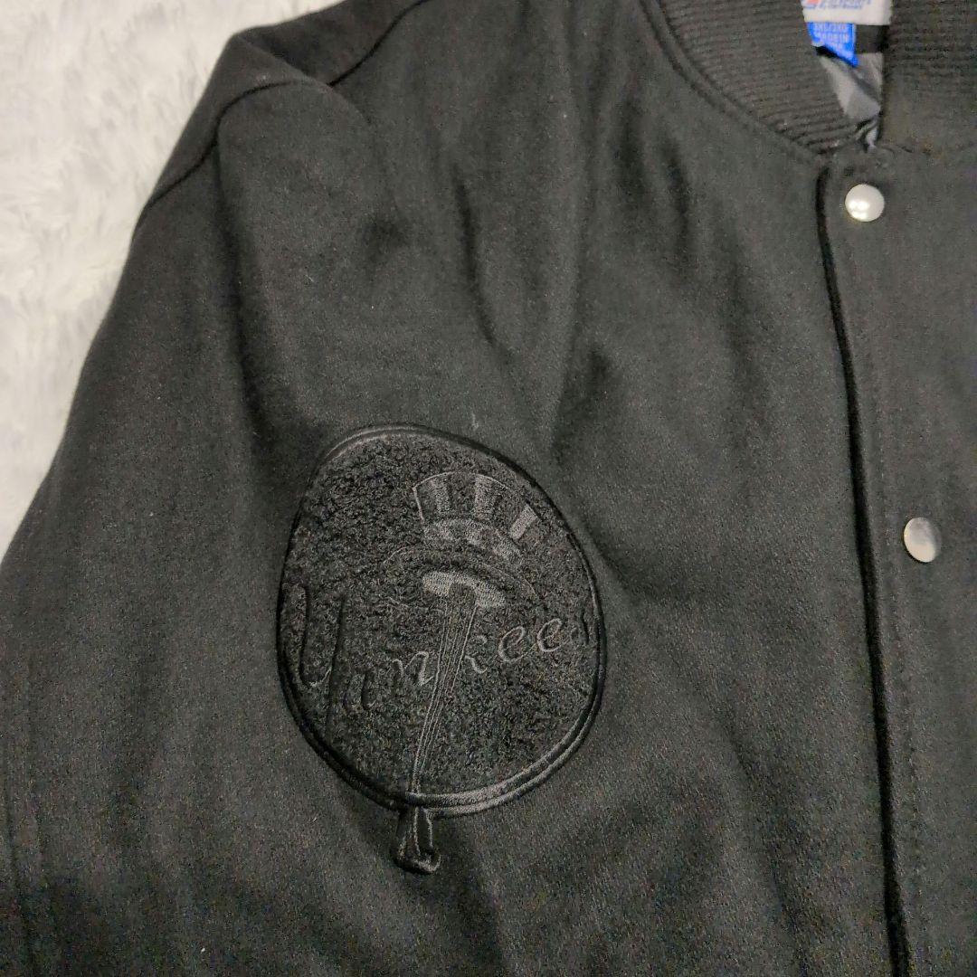 90s ニューヨーク・ヤンキース 中綿 ウール スタジャン オールブラック