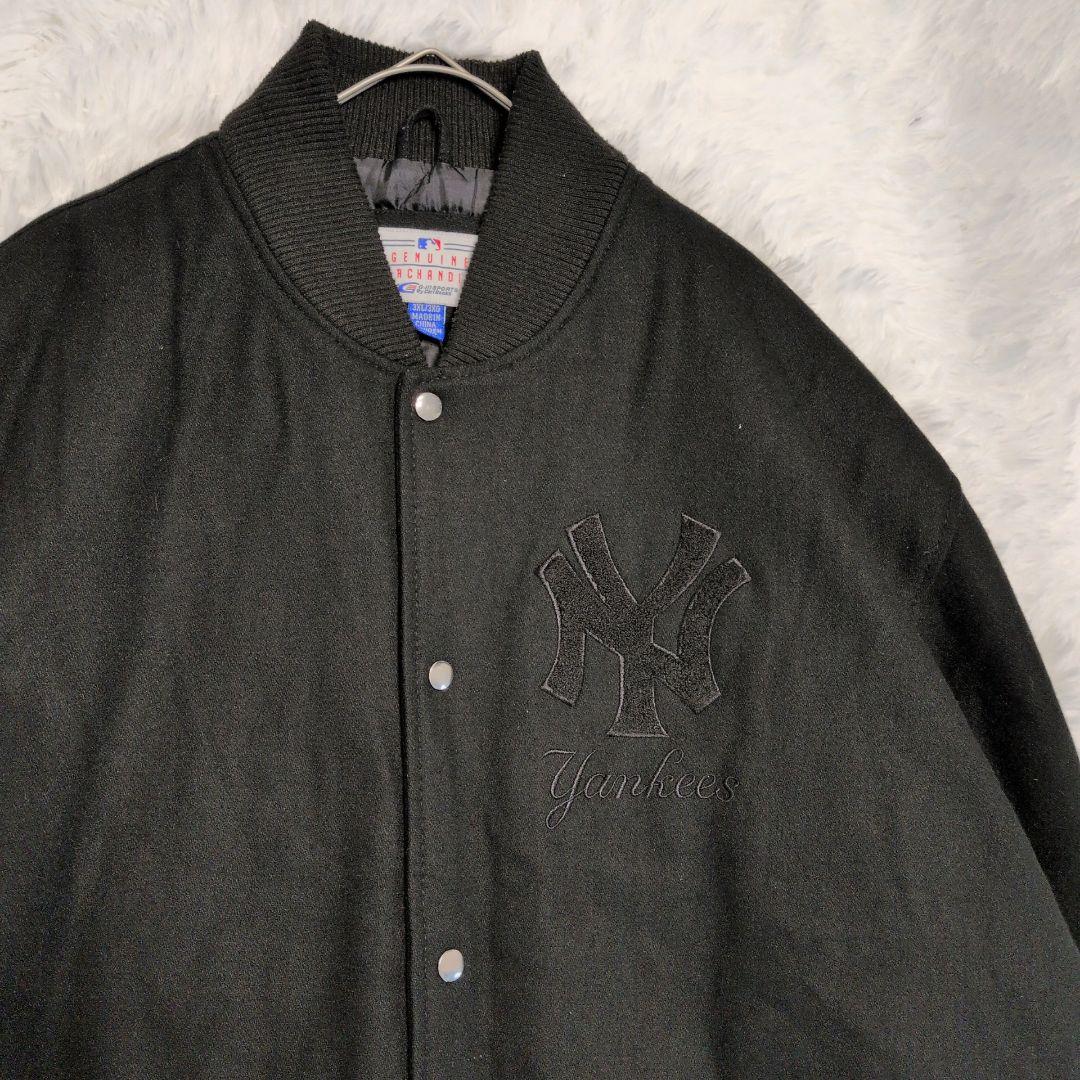 90s ニューヨーク・ヤンキース 中綿 ウール スタジャン オールブラック