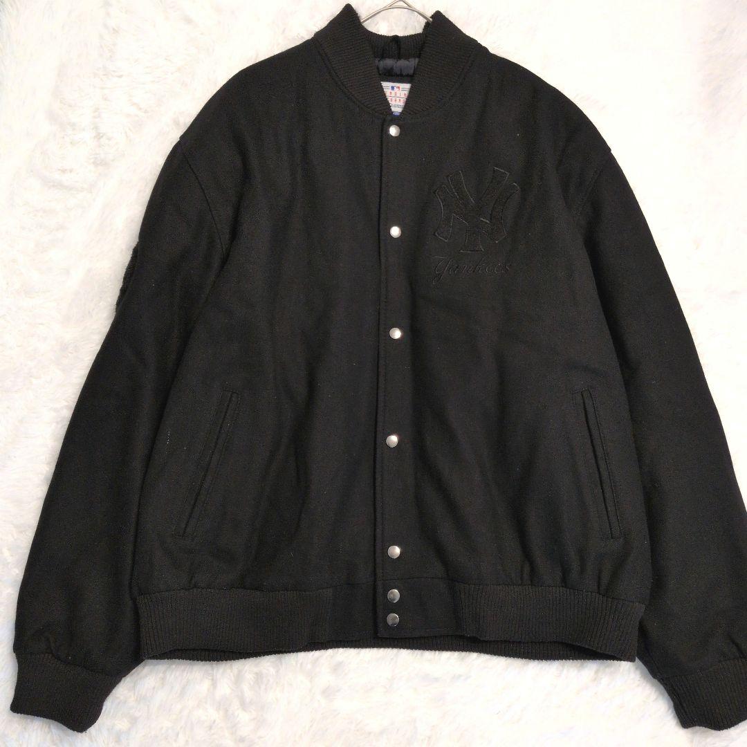 90s ニューヨーク・ヤンキース 中綿 ウール スタジャン オールブラック