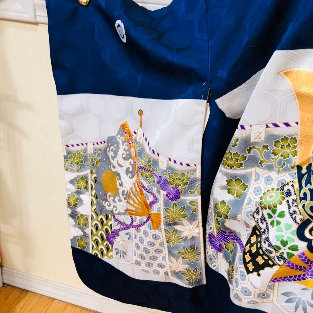 七五三 五歳‼️未使用タグ付着物×袴‼️ 紺地に鷹兜煌びやか‼️完全フルセット 銘品