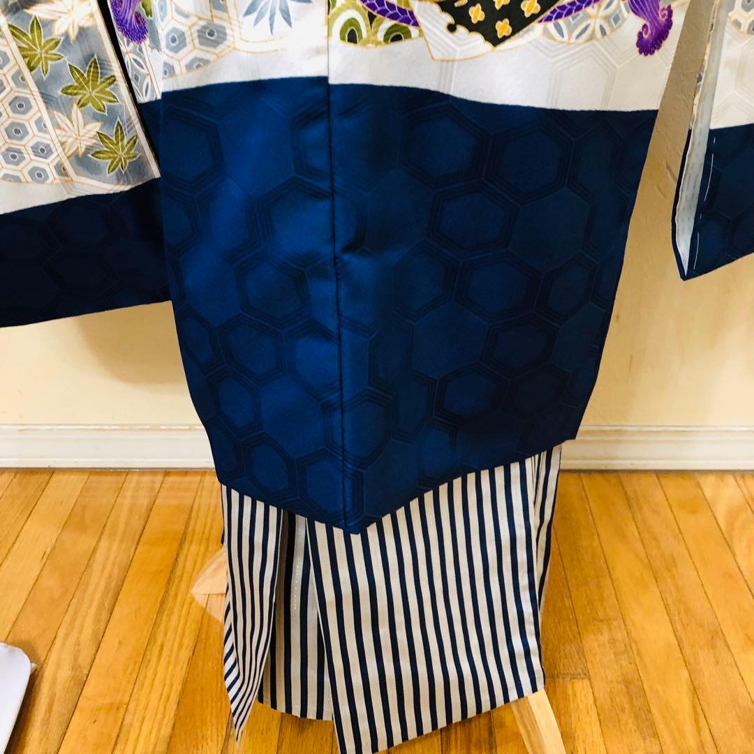 七五三 五歳‼️未使用タグ付着物×袴‼️ 紺地に鷹兜煌びやか‼️完全フルセット 銘品