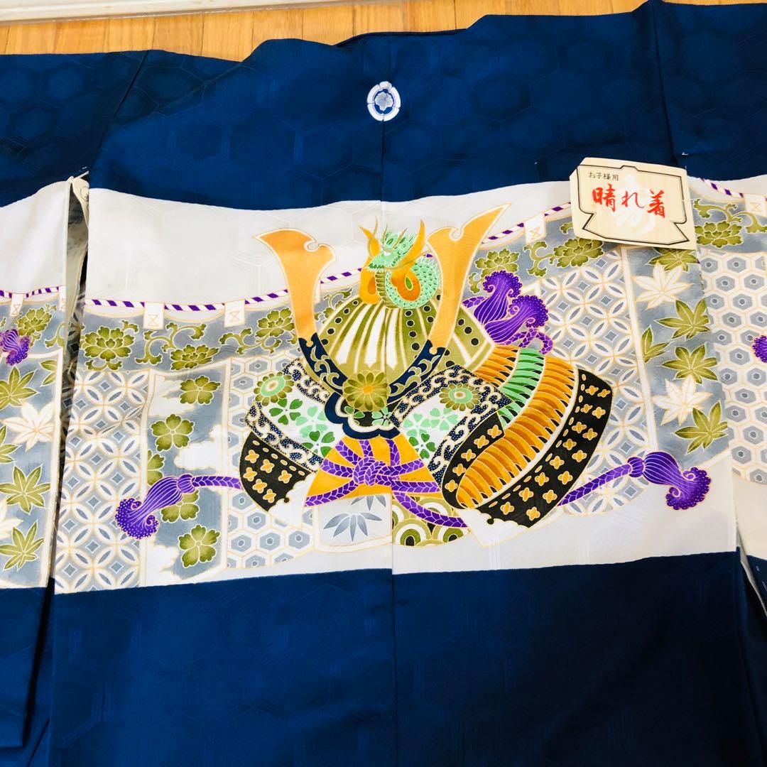 七五三 五歳‼️未使用タグ付着物×袴‼️ 紺地に鷹兜煌びやか‼️完全フルセット 銘品