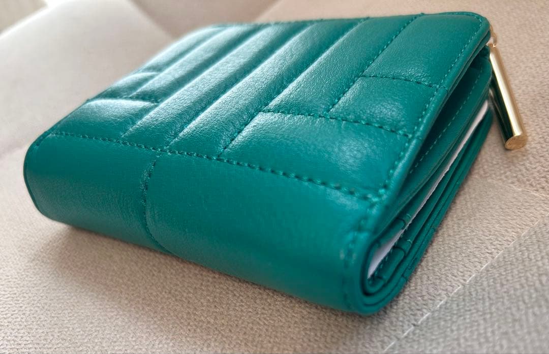 【AK様ご予約品】LANVIN／ランバン　グリーン キルティング 二つ折り財布