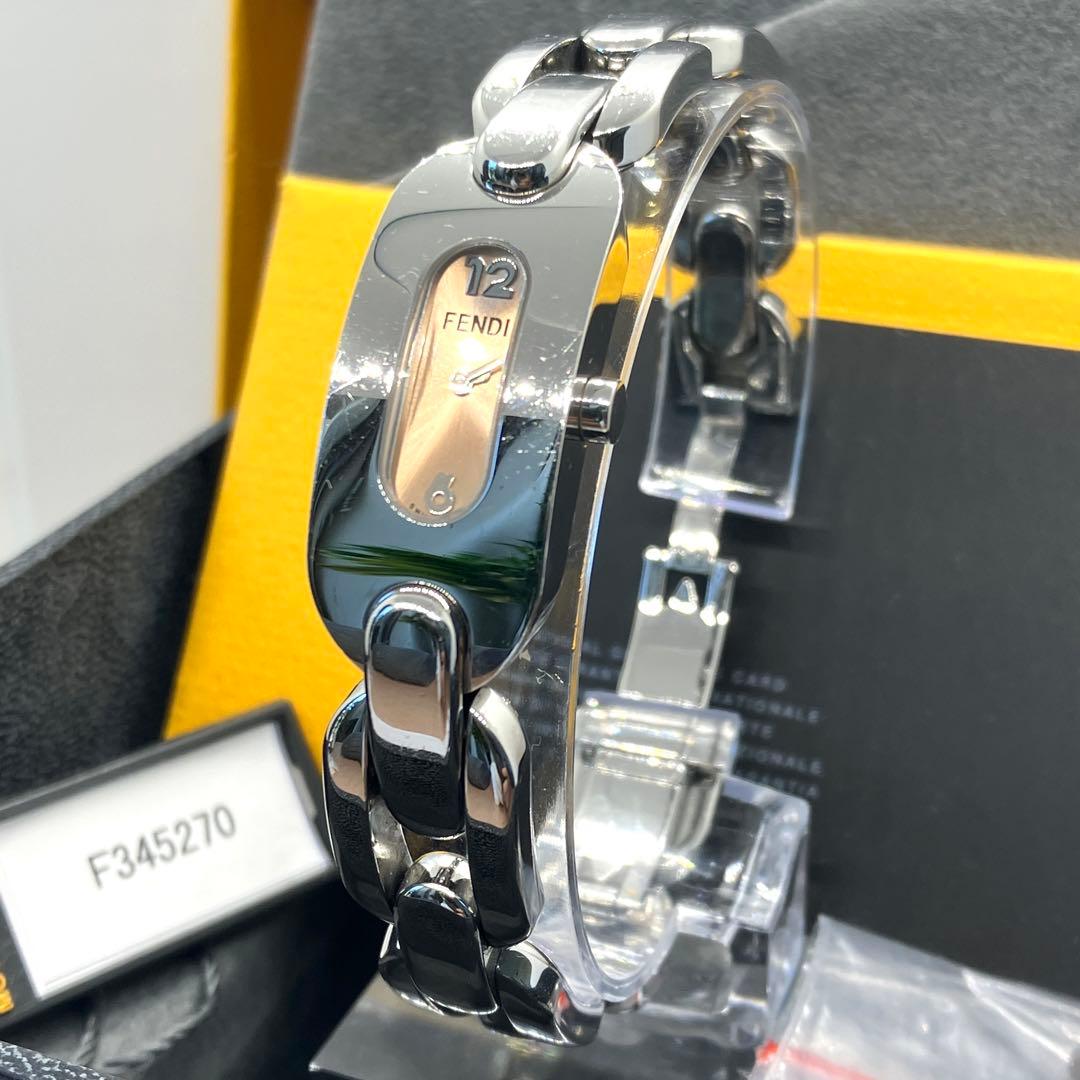 フェンディ ステンレスベルト ピンク文字盤 クォーツ腕時計 保証書純正箱付 稼働