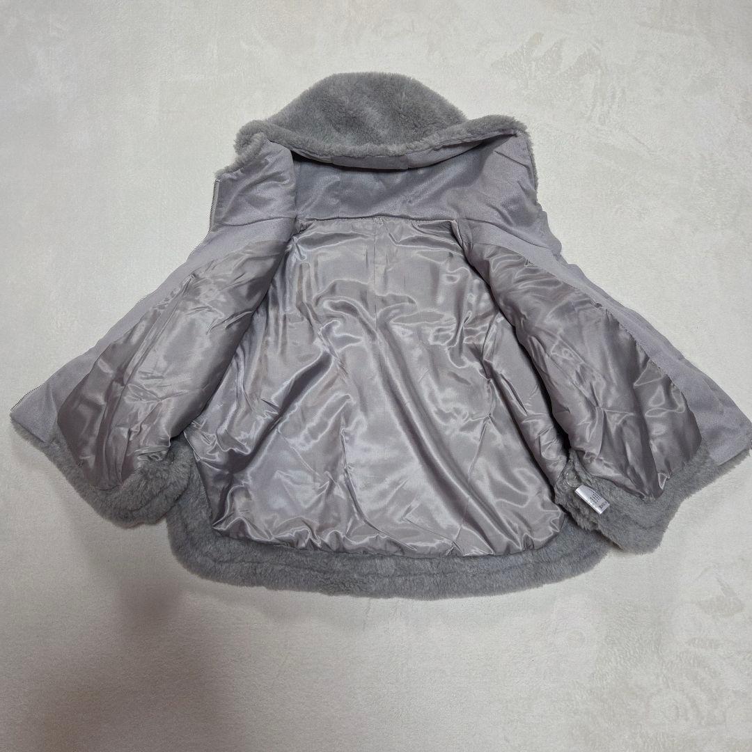 [美品]ボアポンチョ テディベア アルパカ混 シルク混 フード付き グレー