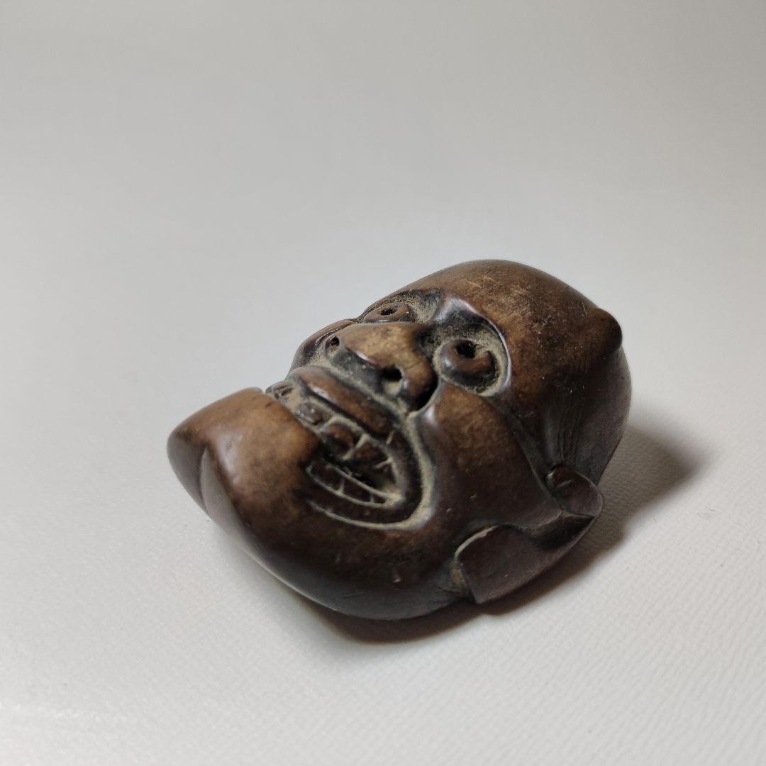 柘植般若面根付　江戸時代柘植