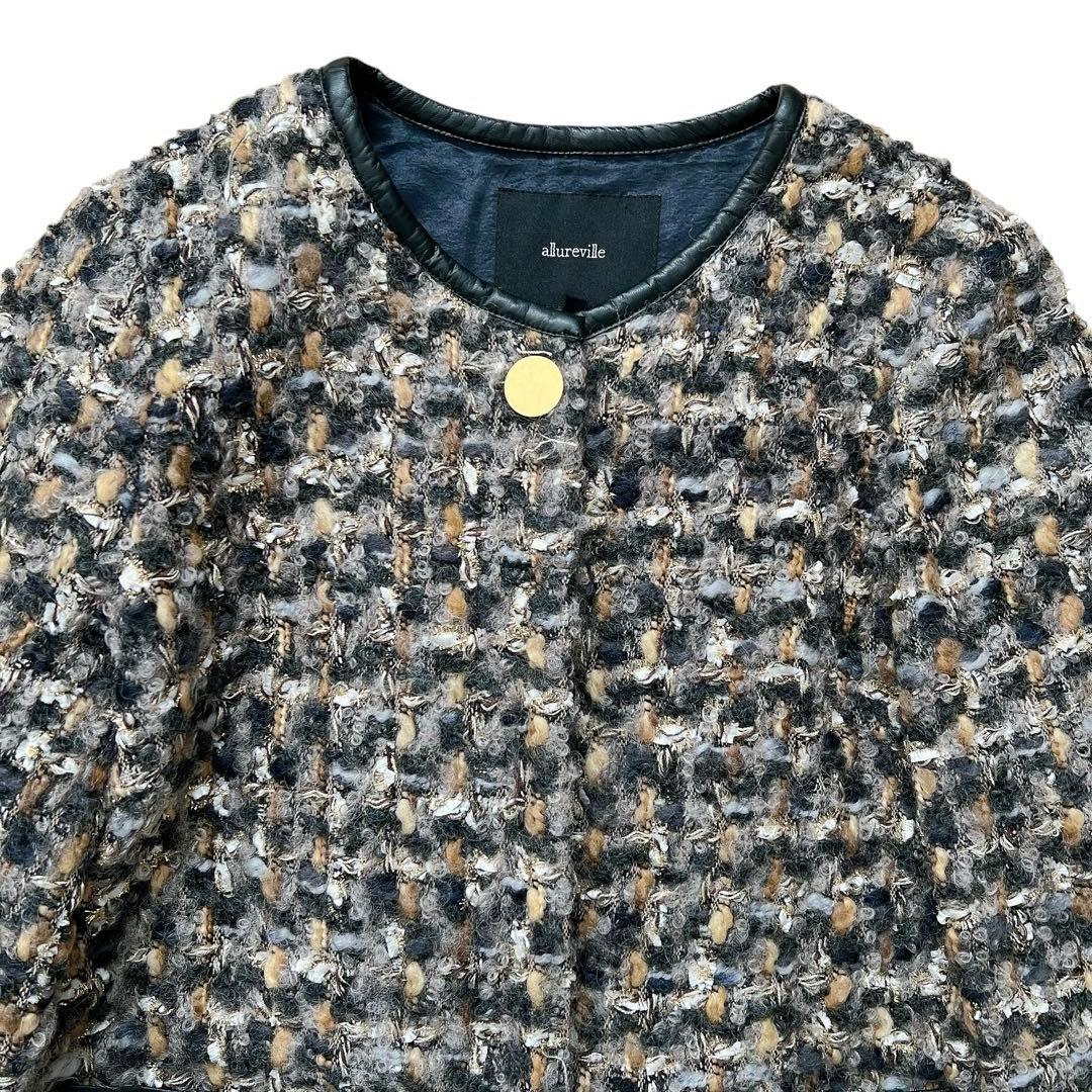 allureville　ツイードノーカラーコート　ジャケット　金ボタン　2