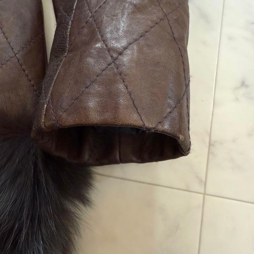 高級★ノワールリビエール フォックス毛皮 羊革 イタリアレザー ベルテッドコート