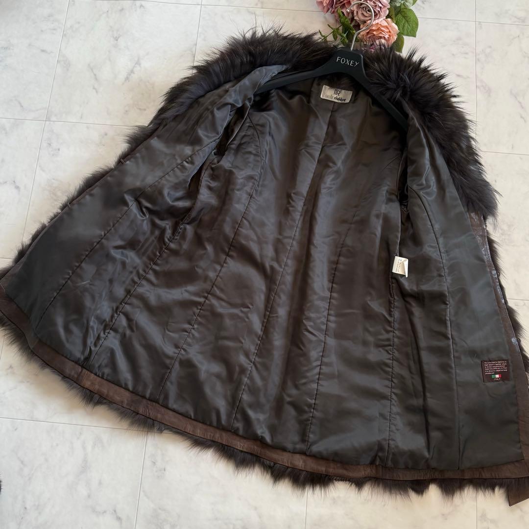 高級★ノワールリビエール フォックス毛皮 羊革 イタリアレザー ベルテッドコート