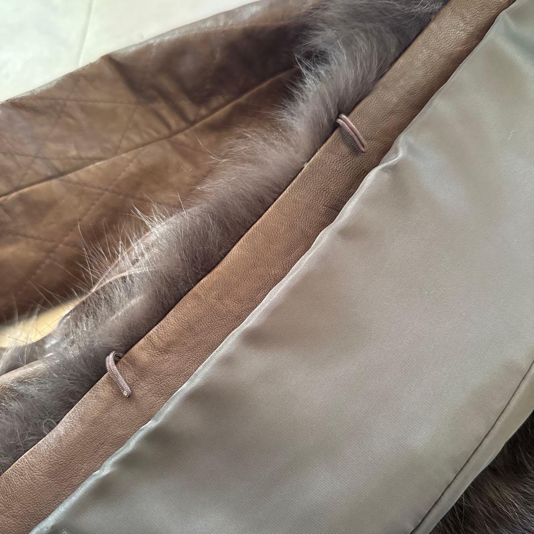 高級★ノワールリビエール フォックス毛皮 羊革 イタリアレザー ベルテッドコート