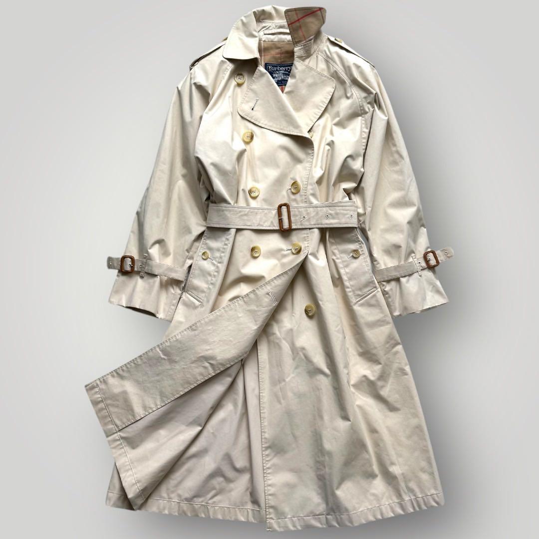 美品 着丈110バーバリー ベルト付 トレンチコート チェック ベージュ