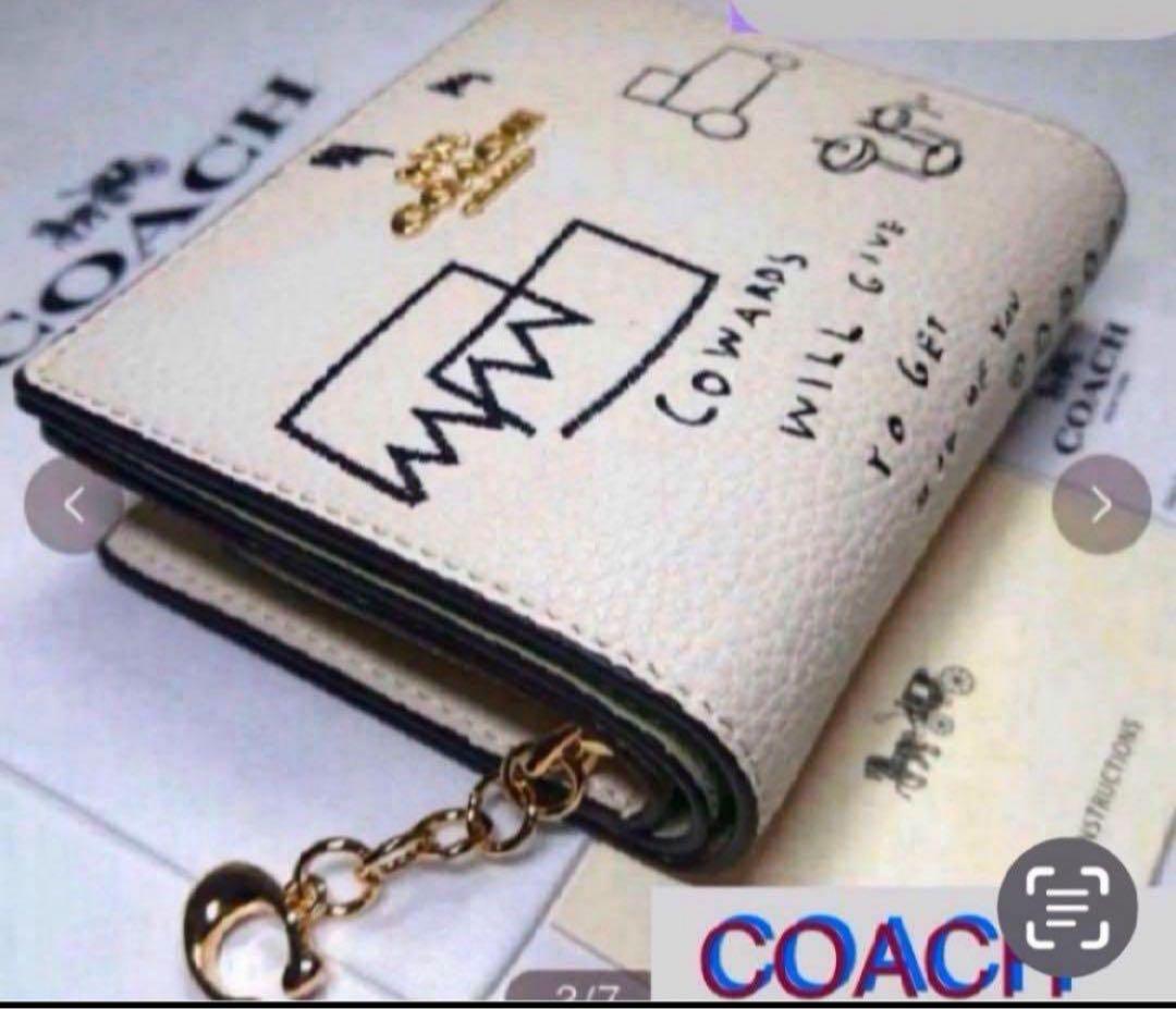 COACHパスキアコラボホワイト白二つ折り財布スナップウォレット.新品未使用品