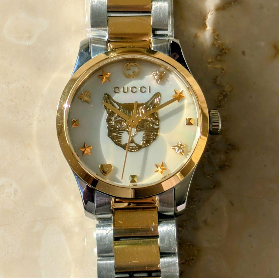 新品未使用　GUCCI　腕時計　猫　ゴールド　ホワイト　YA1265012