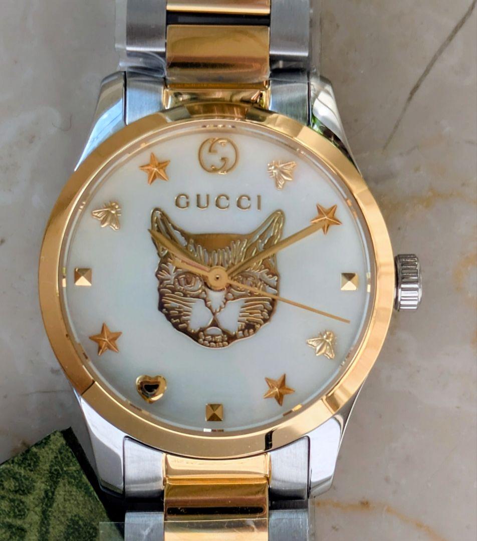 新品未使用　GUCCI　腕時計　猫　ゴールド　ホワイト　YA1265012