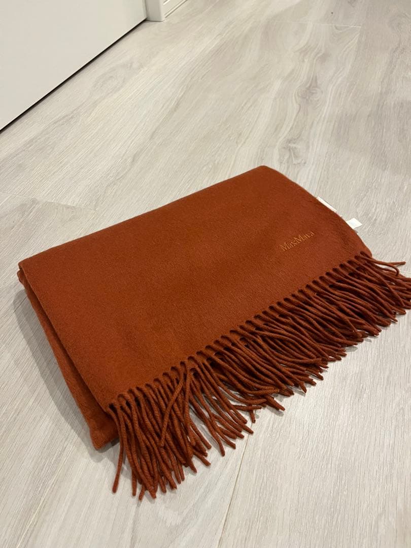 【美品】MaxMara カシミヤ大判ストール オレンジ　クリーニング済み