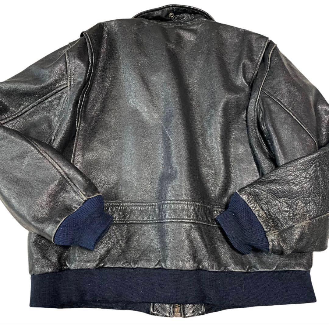 【vintage】B-37 本革リアルレザーフライトジャケット リブ切替 黒3L