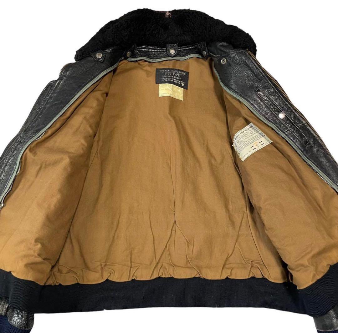 【vintage】B-37 本革リアルレザーフライトジャケット リブ切替 黒3L