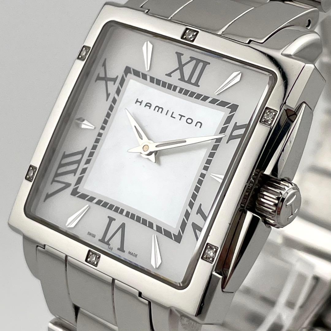 【稼働/新品電池】ハミルトン　ジャズマスター　スクエア　6P ダイヤ　シェル