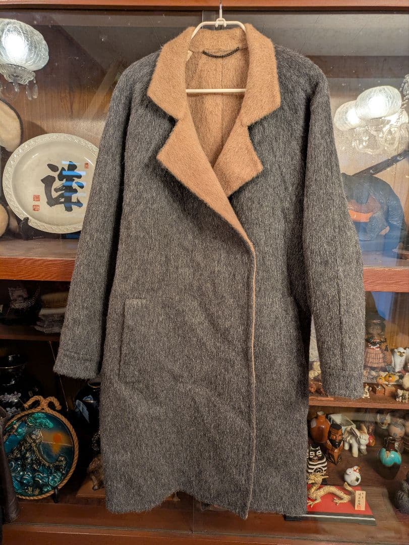 アンデスの至宝　極上アルパカ×キャメルダブルフェイスコート　グレー　百貨店購入