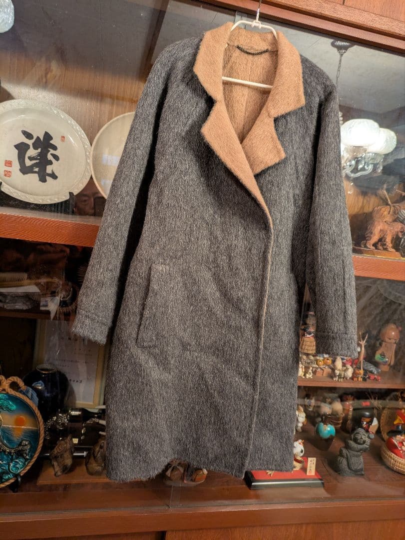 アンデスの至宝　極上アルパカ×キャメルダブルフェイスコート　グレー　百貨店購入