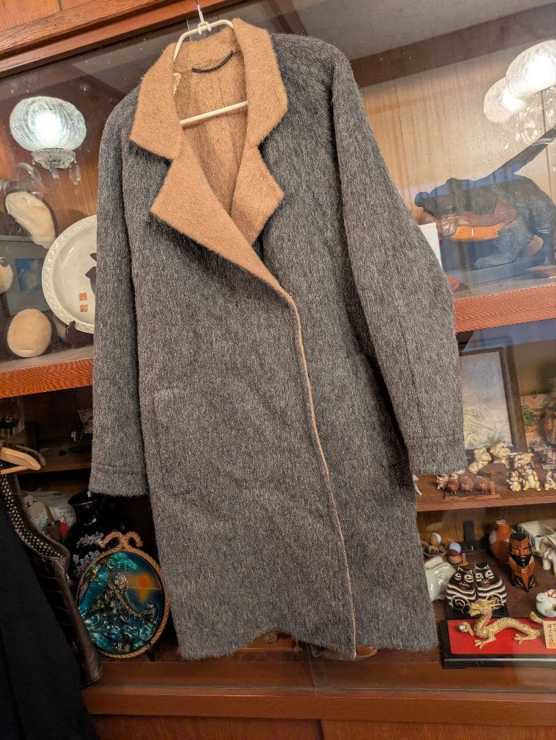 アンデスの至宝　極上アルパカ×キャメルダブルフェイスコート　グレー　百貨店購入