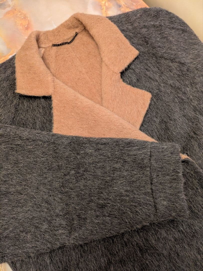 アンデスの至宝　極上アルパカ×キャメルダブルフェイスコート　グレー　百貨店購入