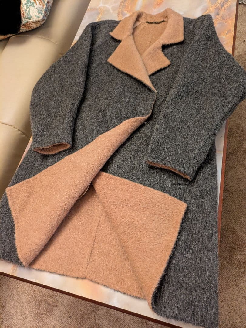 アンデスの至宝　極上アルパカ×キャメルダブルフェイスコート　グレー　百貨店購入