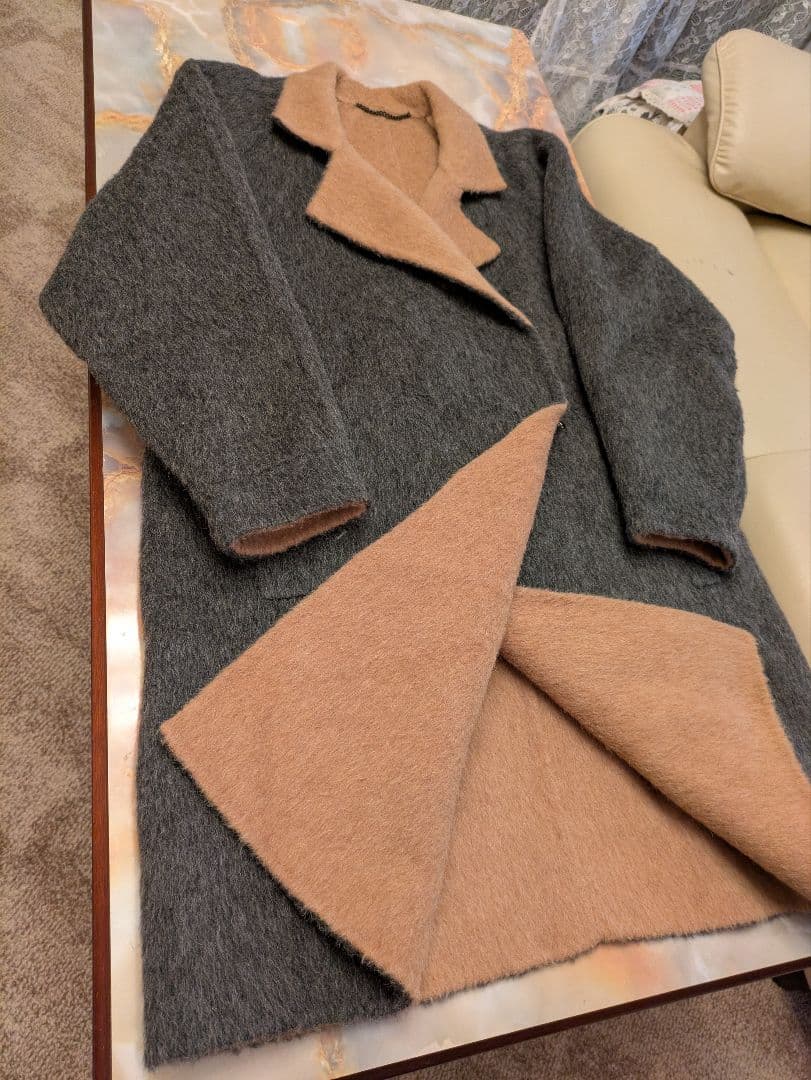 アンデスの至宝　極上アルパカ×キャメルダブルフェイスコート　グレー　百貨店購入