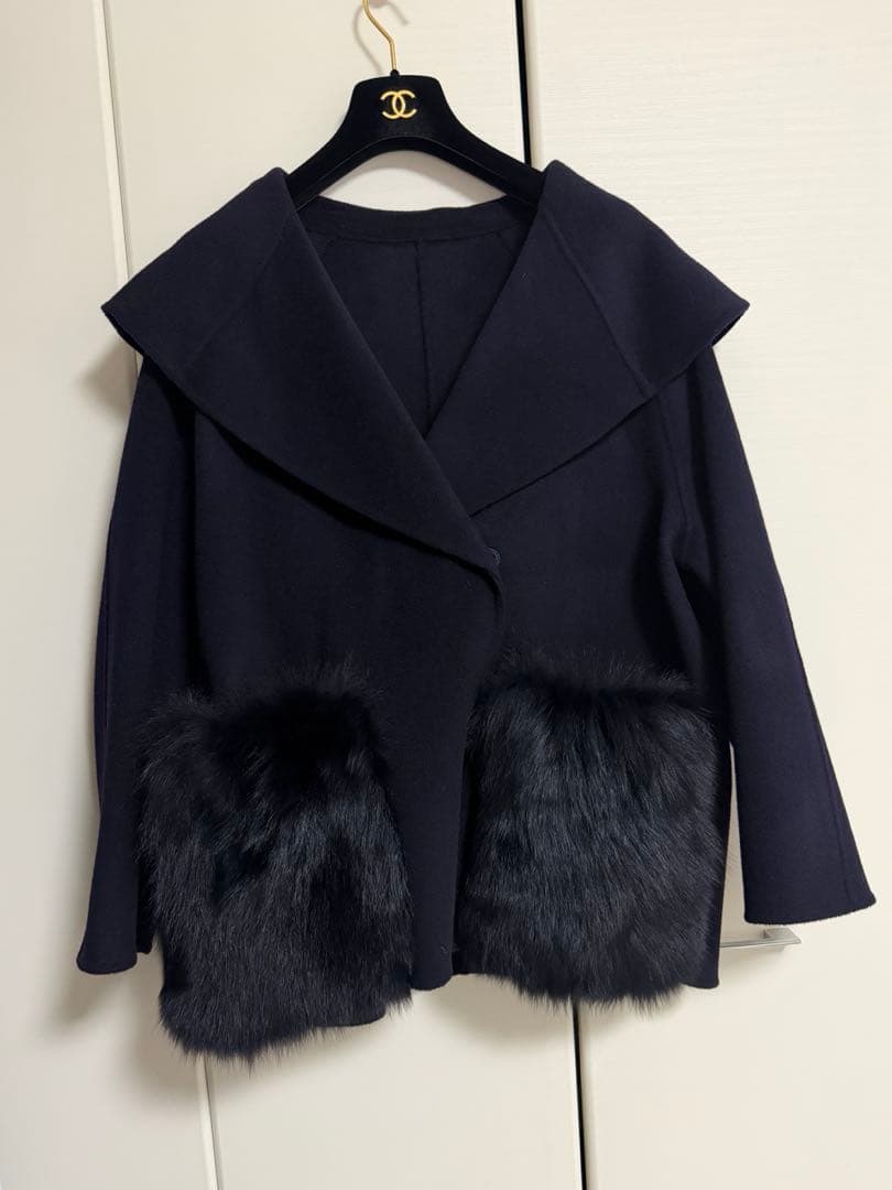 u-big石井毛皮ウールダブルフェイスショールカラー FOXポケットコート