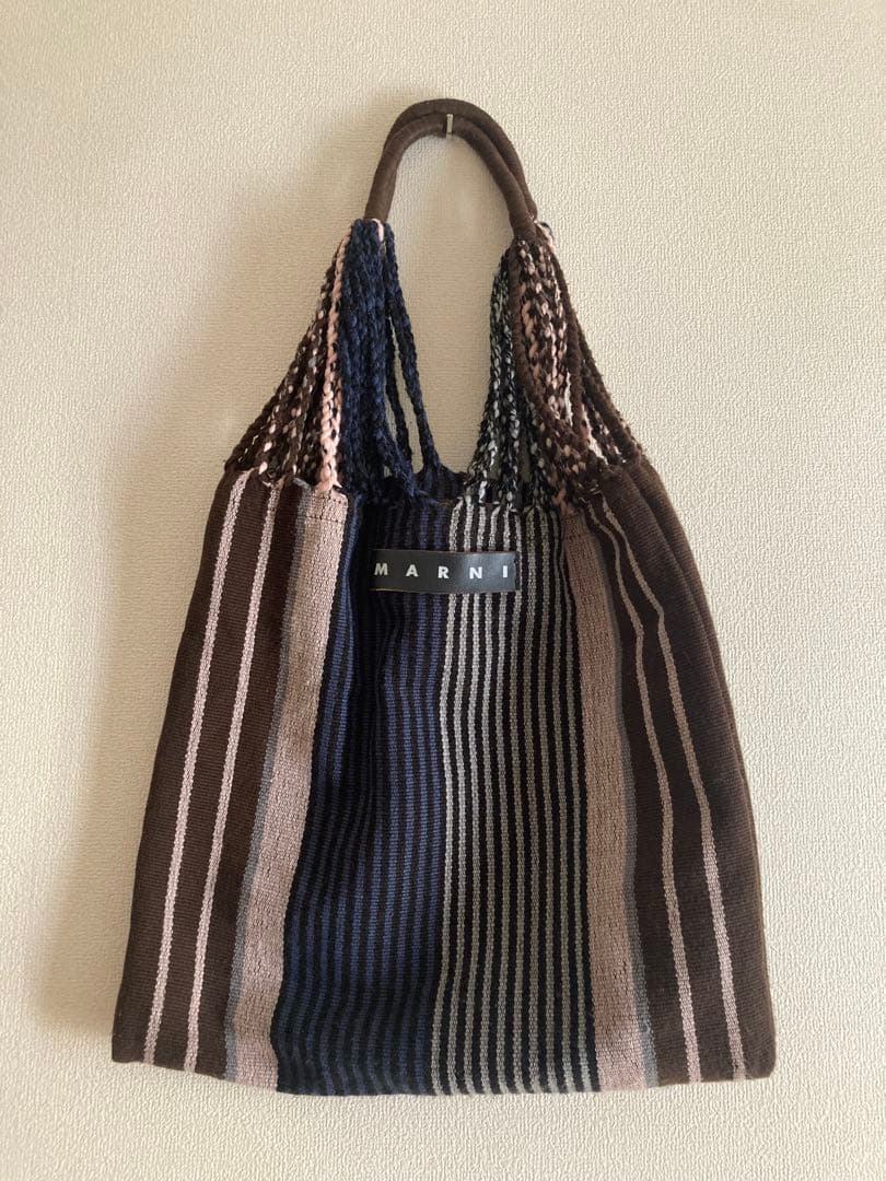 【MARNI】ストライプハンモックバッグ ブルー ピンク トートバッグ