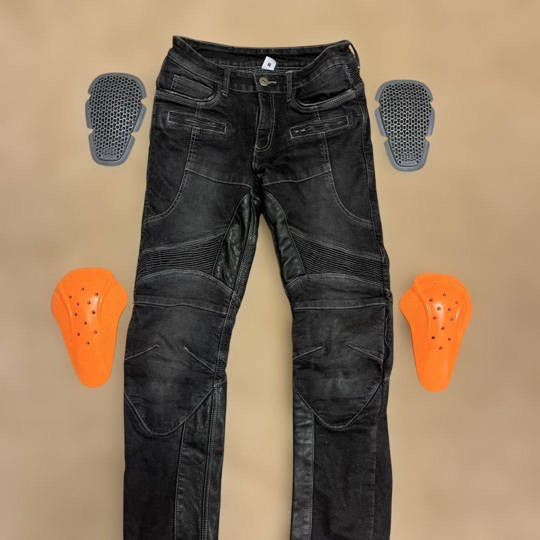 デグナーブラックデニムバイカーパンツM