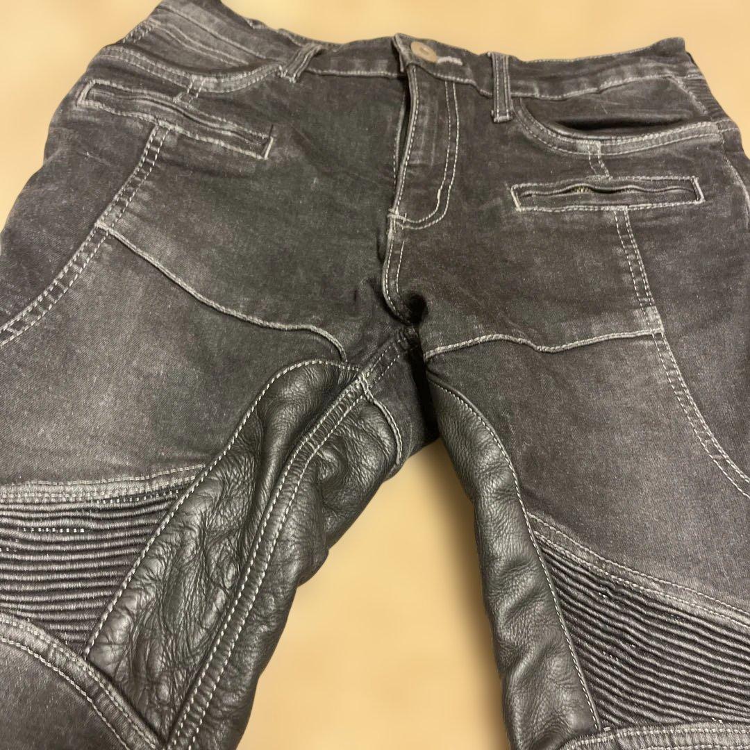 デグナーブラックデニムバイカーパンツM